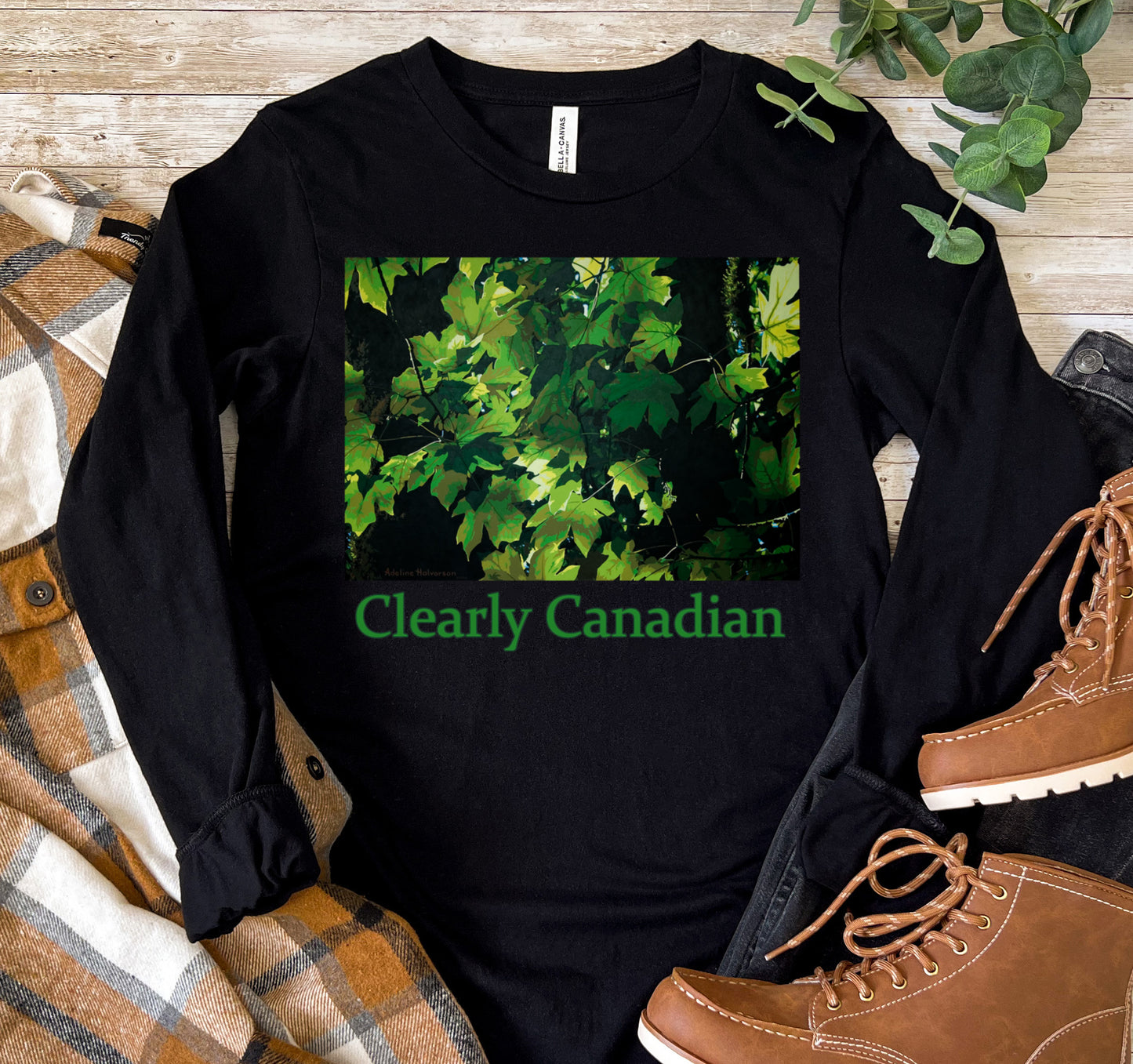 Clearly Canadian Long Sleeved T-Shirt – Maple Leaves Design in Soft Cotton