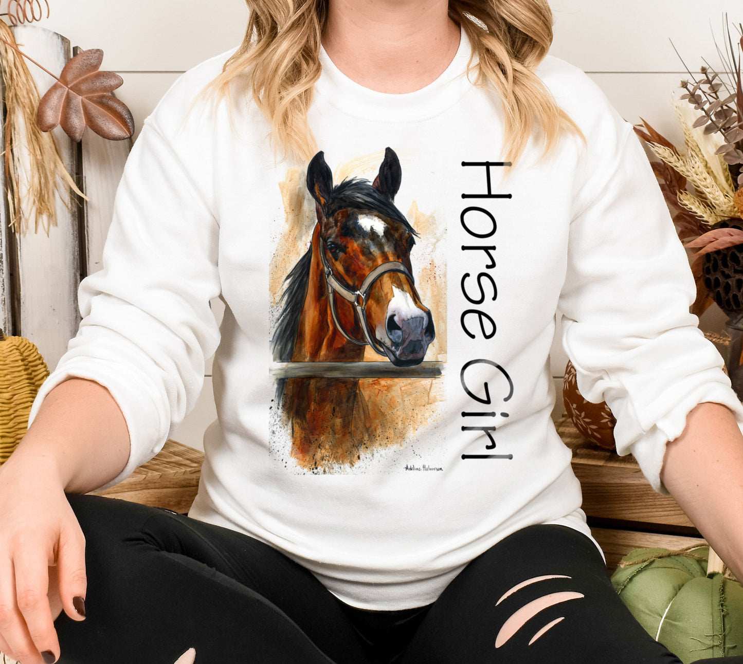 Confident Horse Girl Sweatshirt – Cozy Horse Portrait Design