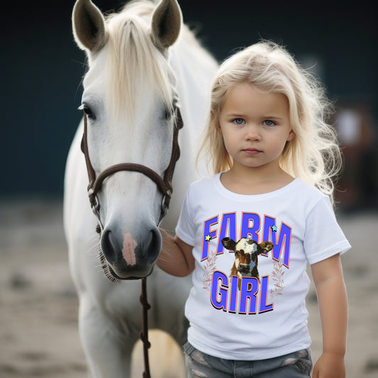 Farm Girl Kids T-Shirt – Calf Portrait Design for Rural Charm
